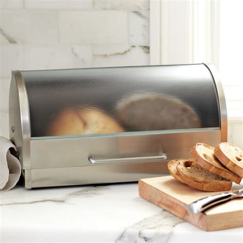 glass and stainless steel bread box|brushed stainless steel bread box.